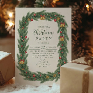 Klassischer Immergrüner Glocken Weihnachten Einladung