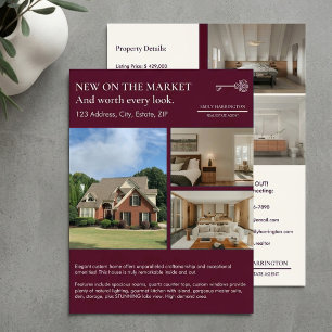 Klassischer Immobilienmakler in Maroon Schriftart Flyer