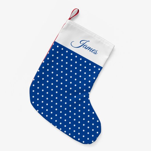 Klassischer Individuelle Name Navy Blue und White Kleiner Weihnachtsstrumpf (Vorderansicht (hängend))