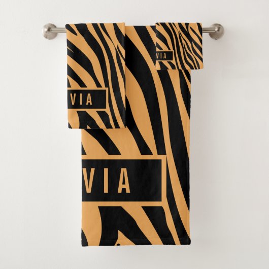 Klassischer Individuelle Name Tiger Tierdruckmuste Badhandtuch Set (Insitu)