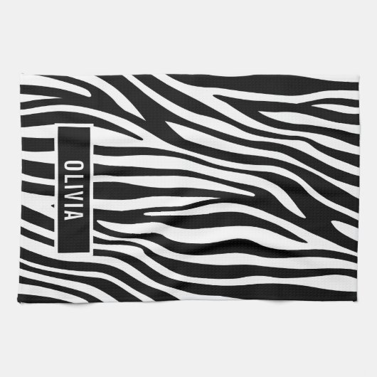 Klassischer Individuelle Name Zebra-Muster Geschirrtuch (Horizontal)