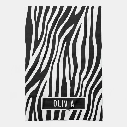 Klassischer Individuelle Name Zebra-Muster Geschirrtuch (Vertikal)