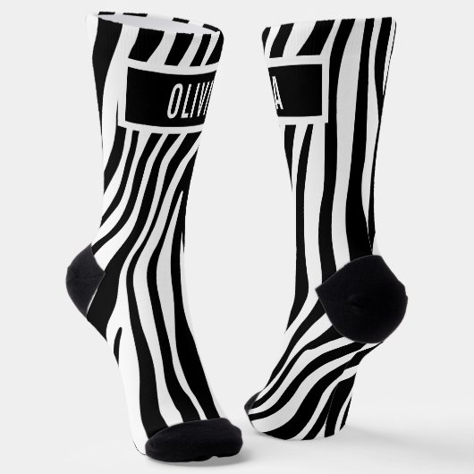 Klassischer Individuelle Name Zebra-Muster Socken (Gewinkelt)