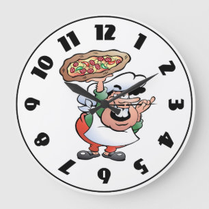 Klassischer italienischer Pizza-Koch-Cartoon Große Wanduhr