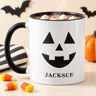 Klassischer Jack O Lantern Gesicht Name Halloween Tasse