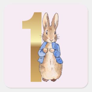 Klassischer Kaninchen-Hase zum ersten Geburtstag Quadratischer Aufkleber