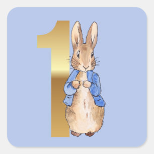 Klassischer Kaninchen-Hase zum ersten Geburtstag Quadratischer Aufkleber