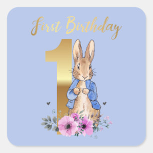 Klassischer Kaninchen-Hase zum ersten Geburtstag Quadratischer Aufkleber