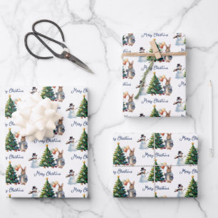 Klassischer Kaninchen-Weihnachtsbaum Geschenkpapier Set
