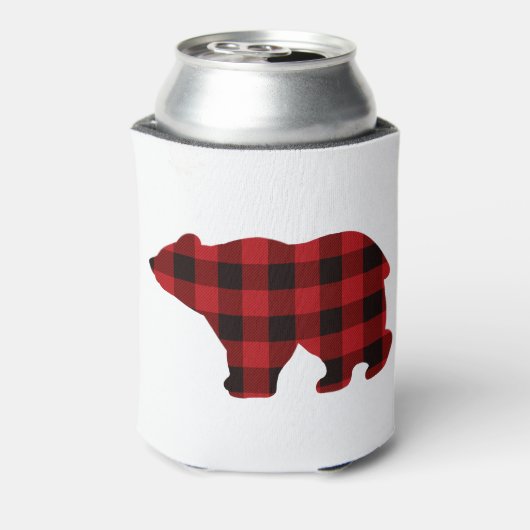 Klassischer karierter Bär in Rot und Schwarz Dosenkühler (Kanne Rückseite)