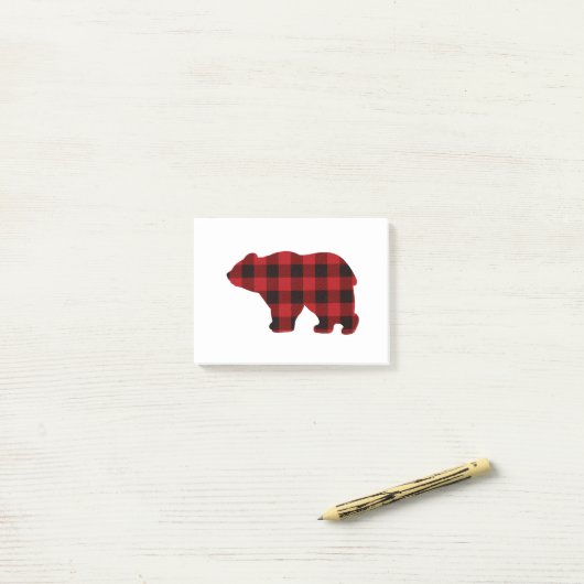 Klassischer karierter Bär in Rot und Schwarz Post-it Klebezettel (Auf Schreibtisch)