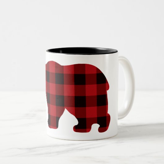 Klassischer karierter Bär in Rot und Schwarz Zweifarbige Tasse (VorderseiteRechts)