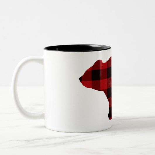 Klassischer karierter Bär in Rot und Schwarz Zweifarbige Tasse (Links)