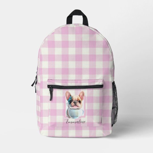 Klassischer karierter Hundekaffee in Rosa Bedruckter Rucksack (Vorderseite)
