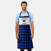 Klassischer Karierter Koch in Blau und Schwarz Buf Schürze (Getragen)