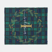 Klassischer karierter Monogramm-Weihnachtskranz Ta Fleecedecke (Vorderseite (Horizontal))