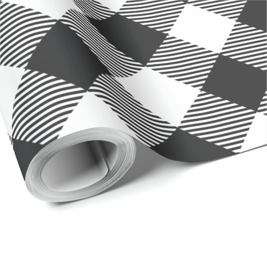 Klassischer Karierter Schwarz-weißer Karo Urlaub Geschenkpapier (Rolleneckpunkt)