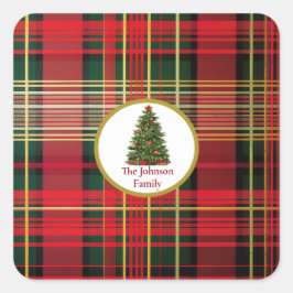 Klassischer Karierter Weihnachtsbaum Rot und Grün Quadratischer Aufkleber