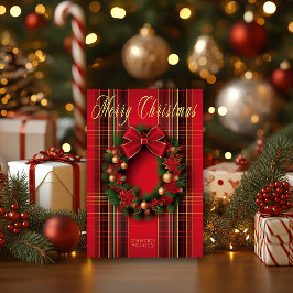 Klassischer Karierter Weihnachtskranz Karte