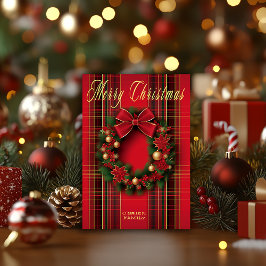 Klassischer Karierter Weihnachtskranz Postkarte