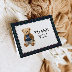 Klassischer Karo-Teddybär-Baby-Shower-Dankeschön  Einladung