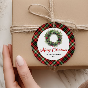 Klassischer Kiefern-Kranz-Weihnachtsgeschenkanhäng Geschenkanhänger