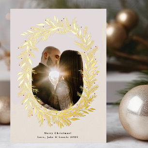 Klassischer Kiefernkranz Weihnachtsfest Foto Gold Folien Feiertagskarte