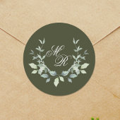 Klassischer Klassiker für Hochzeitsgrüne Monogramm Runder Aufkleber