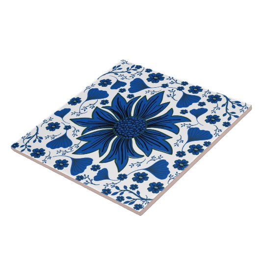 Klassischer Kobalt Blau und Weiß William Morris Fliese (Seite)