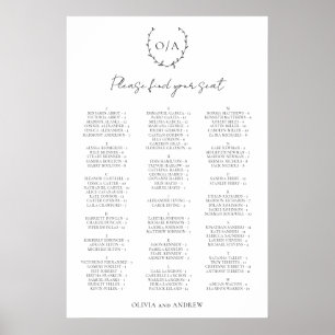 Klassischer Kranz-Monogramm-Hochzeits-Sitzplan Poster