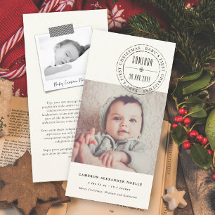Klassischer Kreis gestempeltes Siegel Baby's erste Feiertagskarte