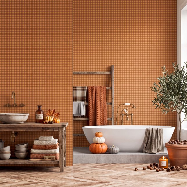 Klassischer Kürbis Herbst Gingham Karo Check Tapete (Von Creator hochgeladen)