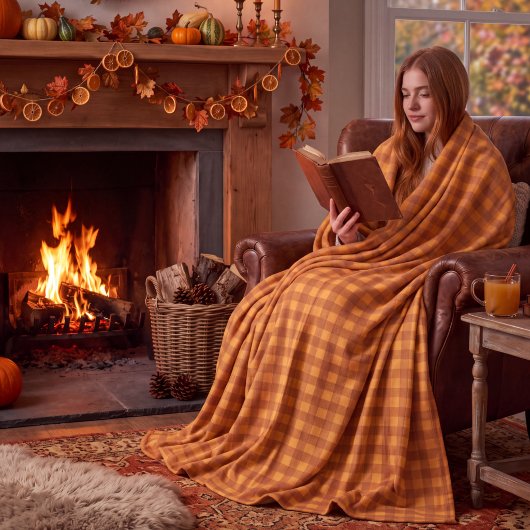 Klassischer Kürbis Herbst Gingham Karo Fleecedecke