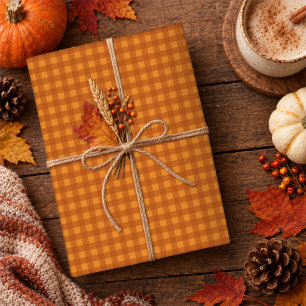 Klassischer Kürbis Herbst Gingham Karo Kariert Geschenkpapier