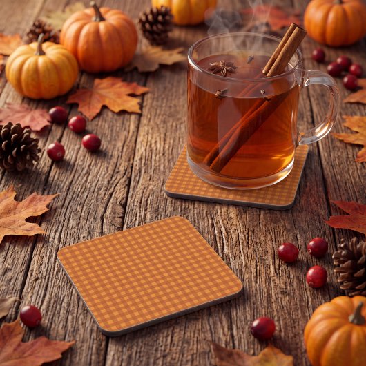 Klassischer Kürbis Herbst Gingham Karo Kariert Getränkeuntersetzer