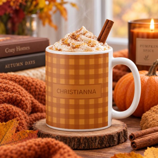 Klassischer Kürbis Herbst Gingham Karo Kariert Kaffeetasse