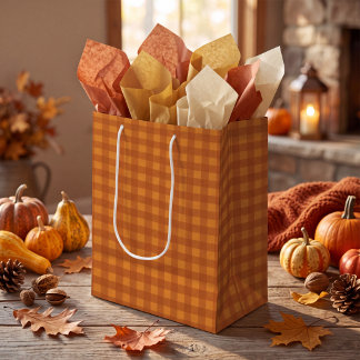 Klassischer Kürbis Herbst Gingham Karo Kariert Mittlere Geschenktüte