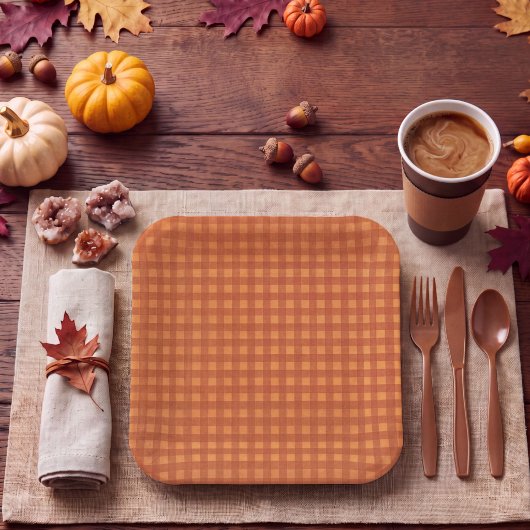 Klassischer Kürbis Herbst Gingham Karo Kariert Pappteller