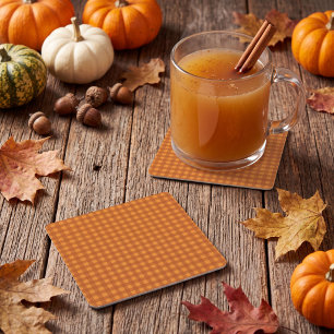 Klassischer Kürbis Herbst Gingham Karo Kariert Rechteckiger Pappuntersetzer
