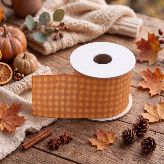 Klassischer Kürbis Herbst Gingham Karo Ripsband
