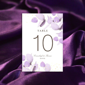 Klassischer Lavendel-Eukalyptus-Glitzer-Hochzeitst Tischnummer