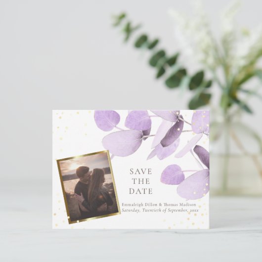 Klassischer Lavendel-Eukalyptus-Glitzer Save the D Ankündigungspostkarte (Stehend Vorderseite)