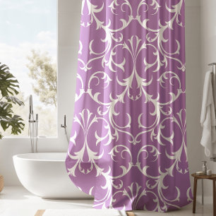 Klassischer Lavendel- und Weißer Damast-Blumenmust Duschvorhang