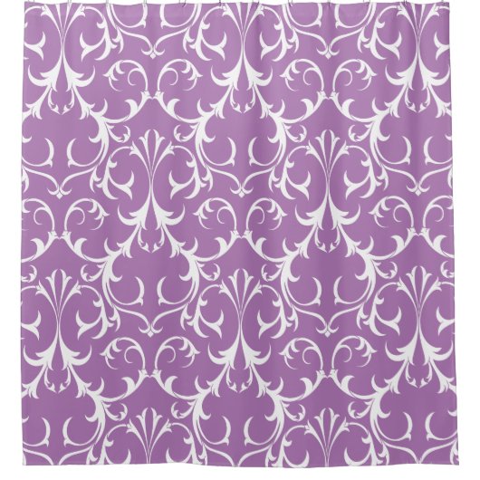 Klassischer Lavendel und weißer Damast Duschvorhang (Vorderseite)