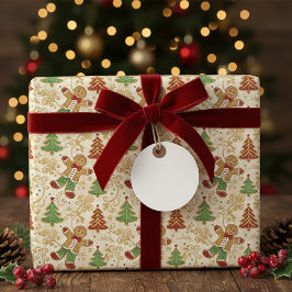 Klassischer Lebkuchenmann und Weihnachtsbaum Geschenkpapier