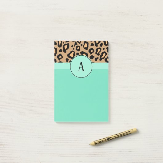 Klassischer Leopard Mit Monogramm Post It Notes Post-it Klebezettel (Auf Schreibtisch)