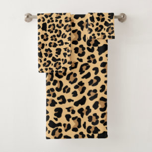 Klassischer Leopard Print Brown and Black  Badhandtuch Set