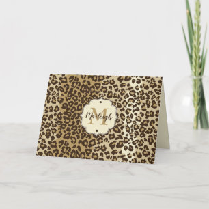Klassischer Leopard Print Custom Monogram Name Dankeskarte