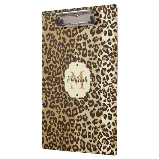 Klassischer Leopard Print Custom Monogram Name Klemmbrett (Links)
