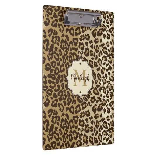 Klassischer Leopard Print Custom Monogram Name Klemmbrett (Rechts)